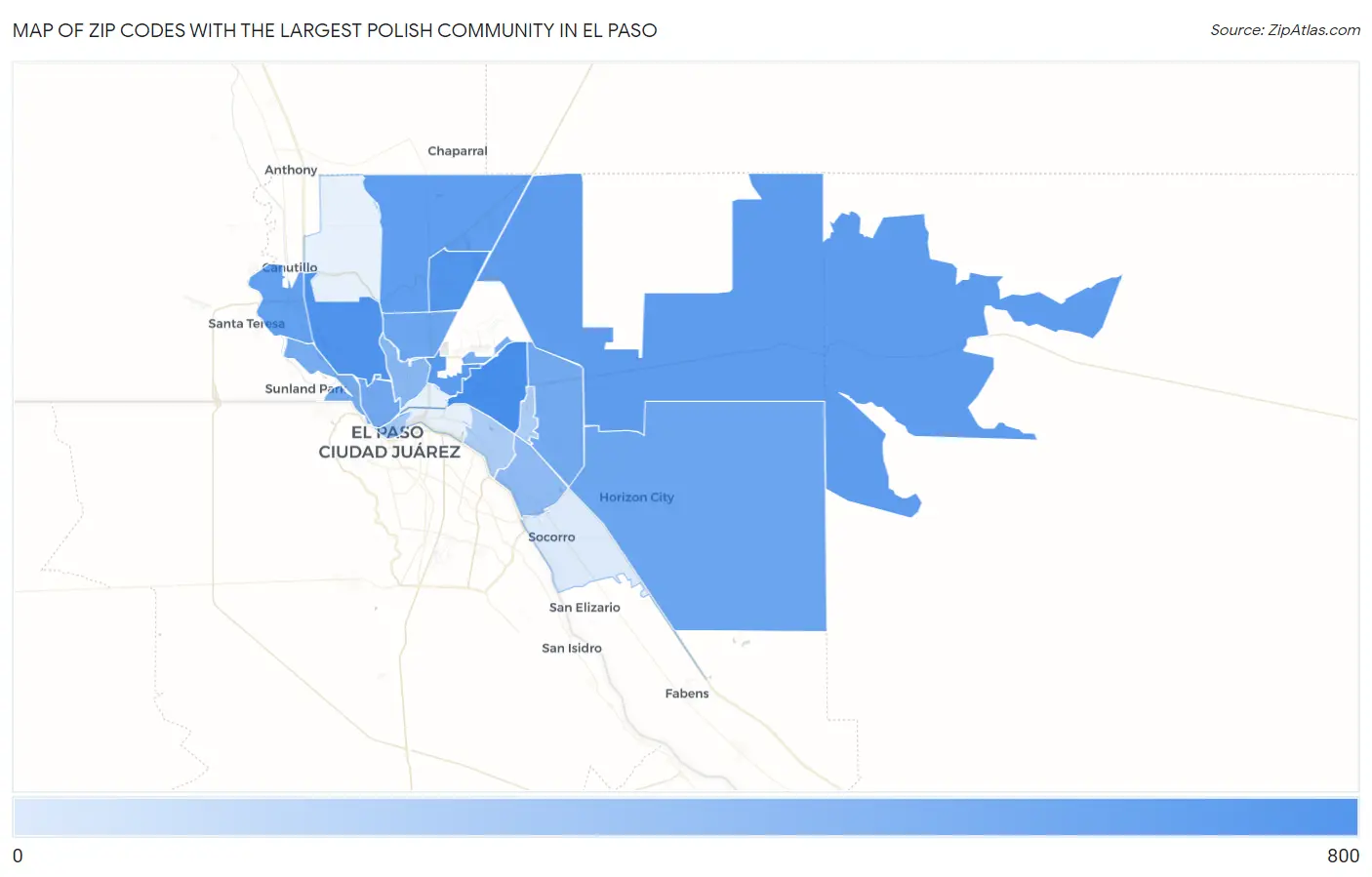 Zip Codes with the Largest Polish Community in El Paso Map