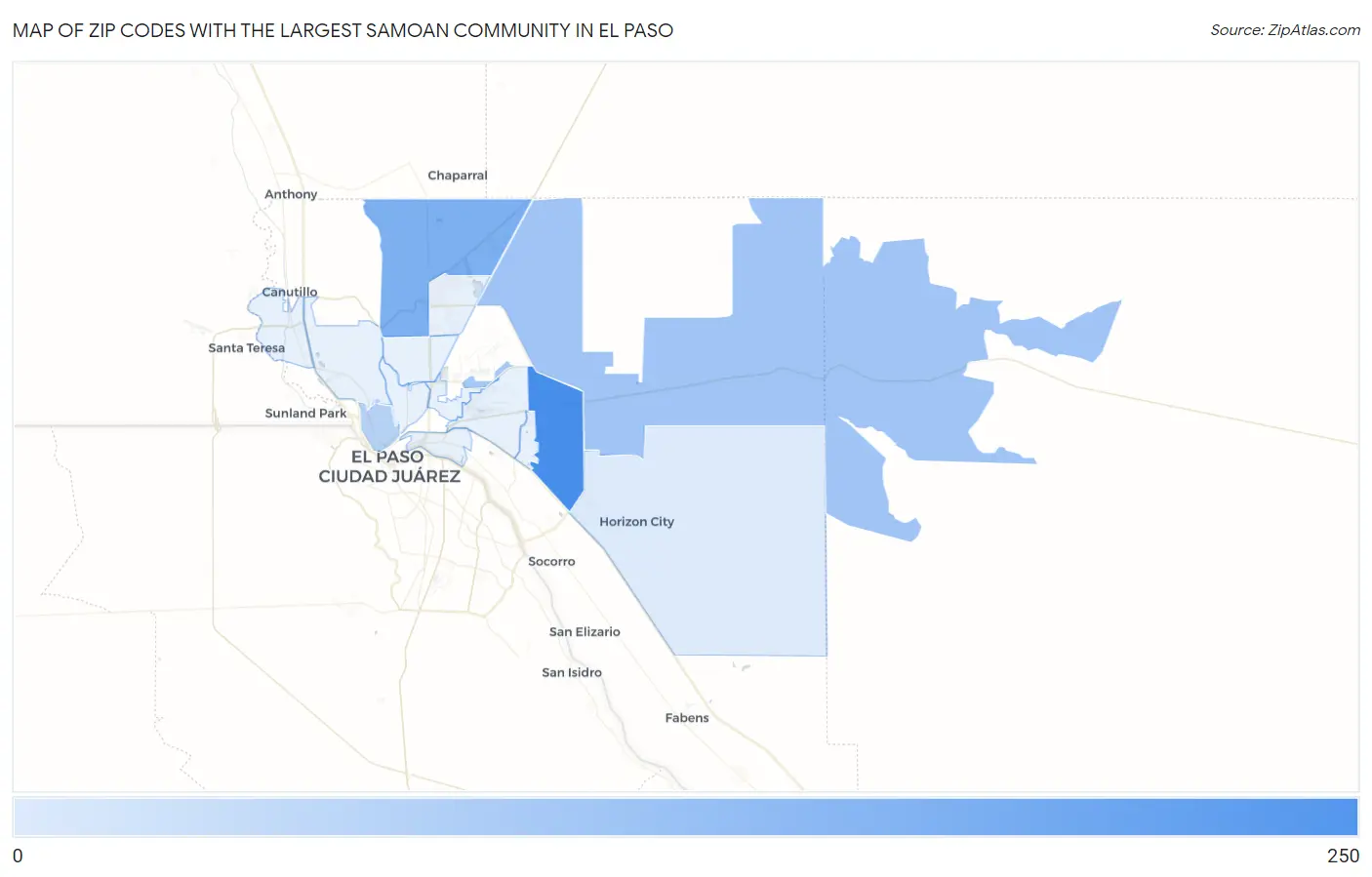Zip Codes with the Largest Samoan Community in El Paso Map