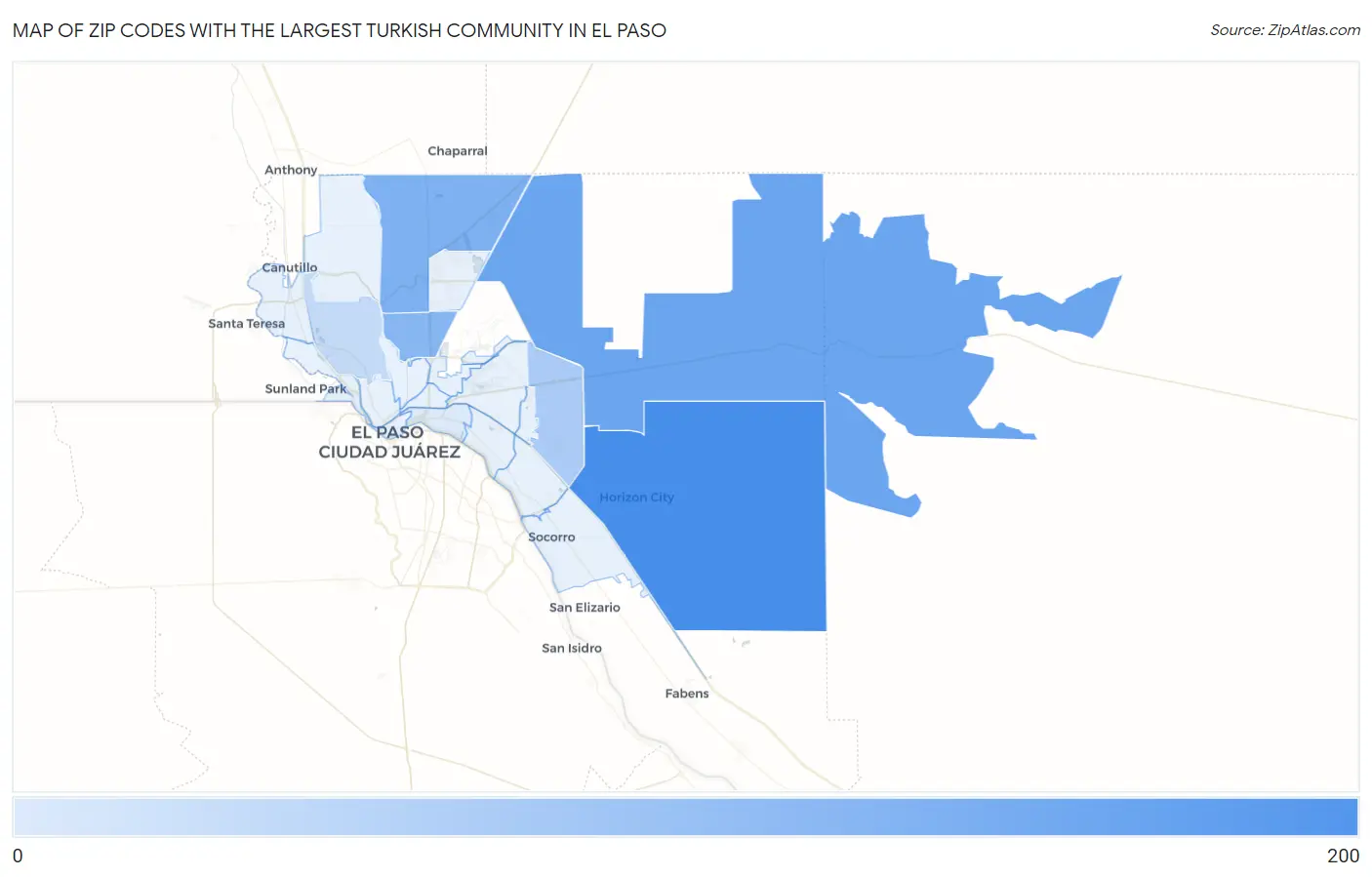 Zip Codes with the Largest Turkish Community in El Paso Map