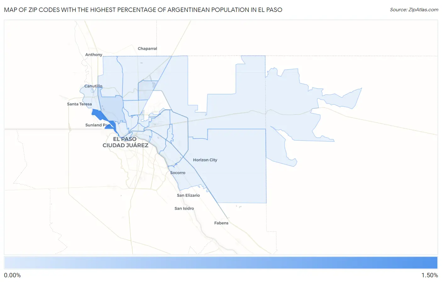 Zip Codes with the Highest Percentage of Argentinean Population in El Paso Map