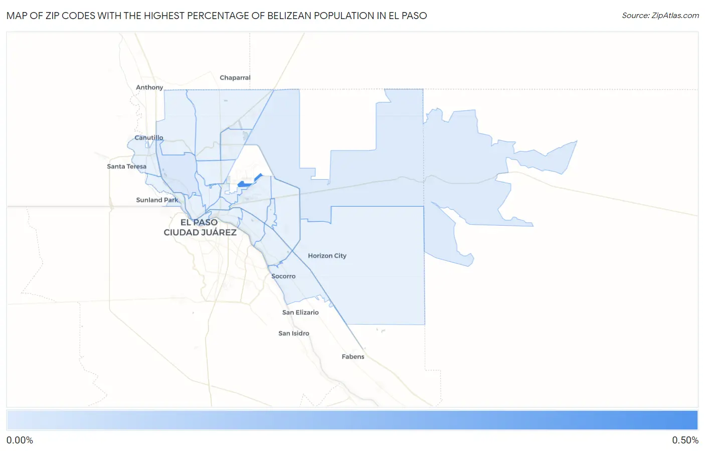 Zip Codes with the Highest Percentage of Belizean Population in El Paso Map