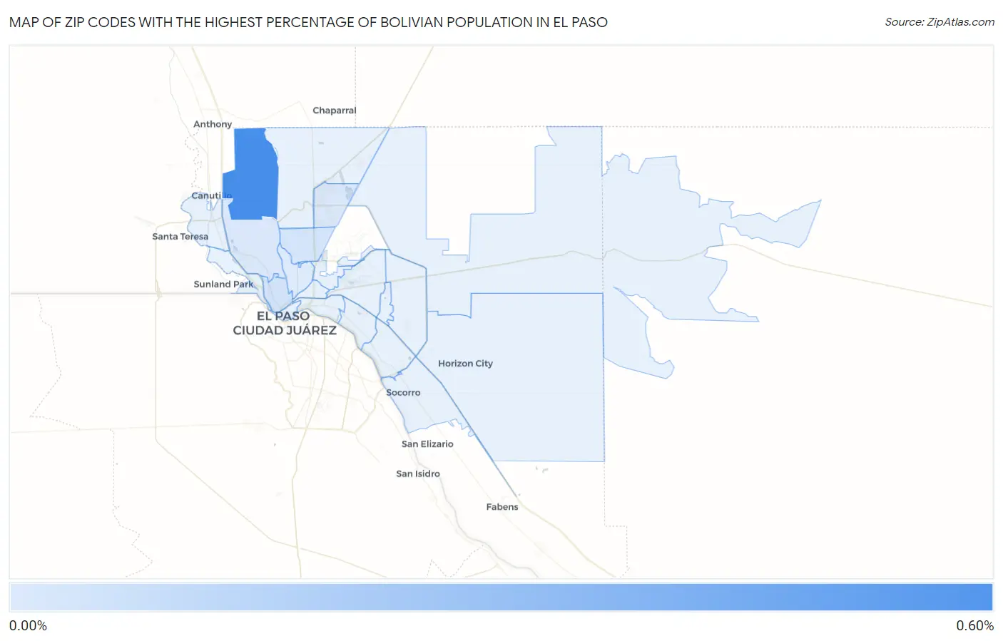 Zip Codes with the Highest Percentage of Bolivian Population in El Paso Map