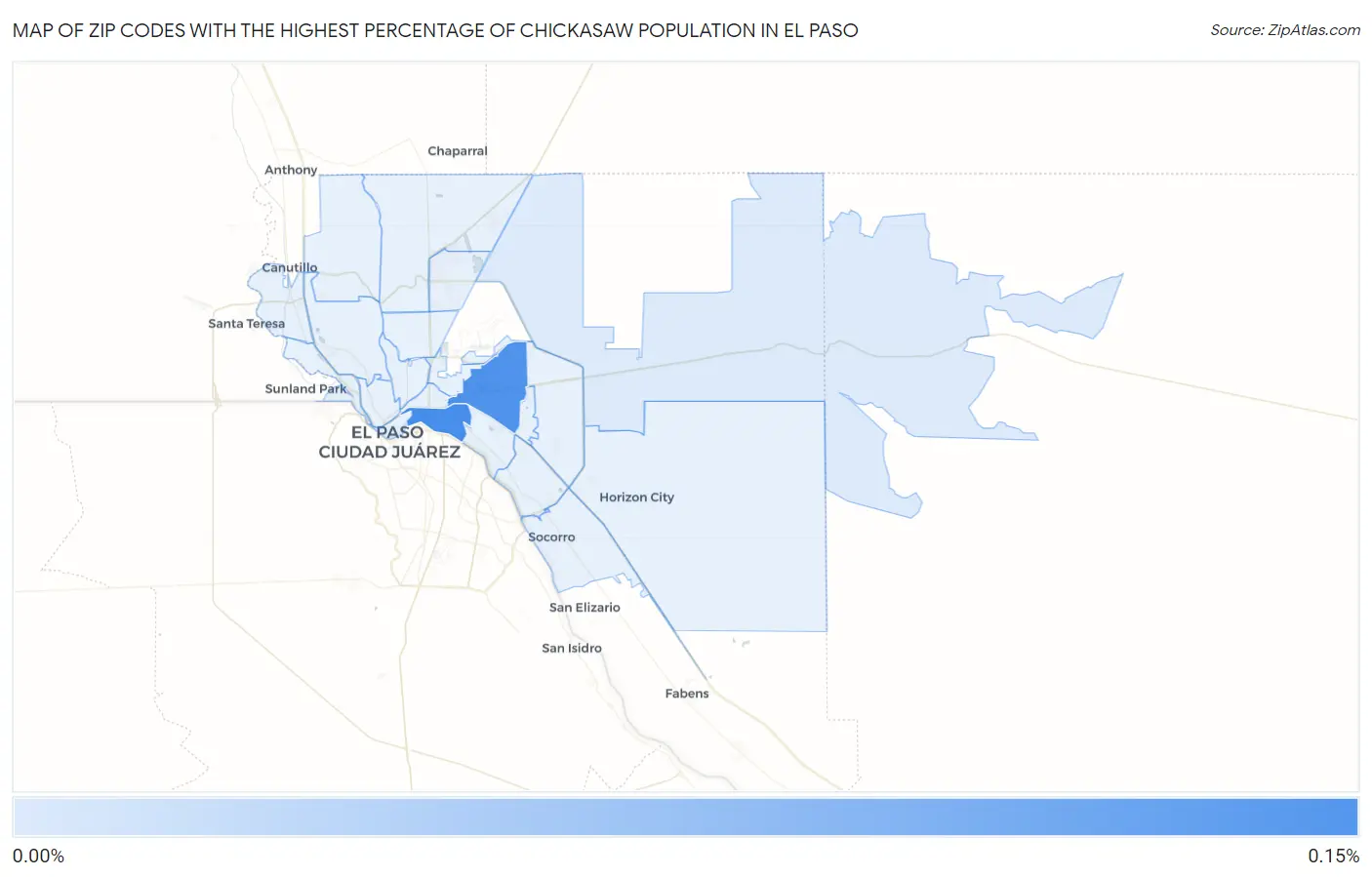 Zip Codes with the Highest Percentage of Chickasaw Population in El Paso Map