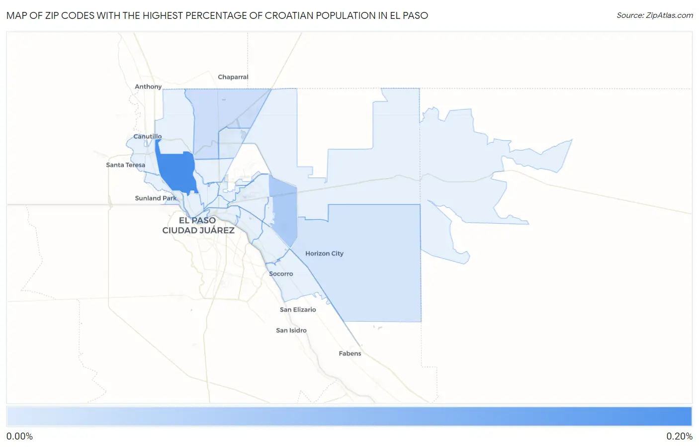 Zip Codes with the Highest Percentage of Croatian Population in El Paso Map
