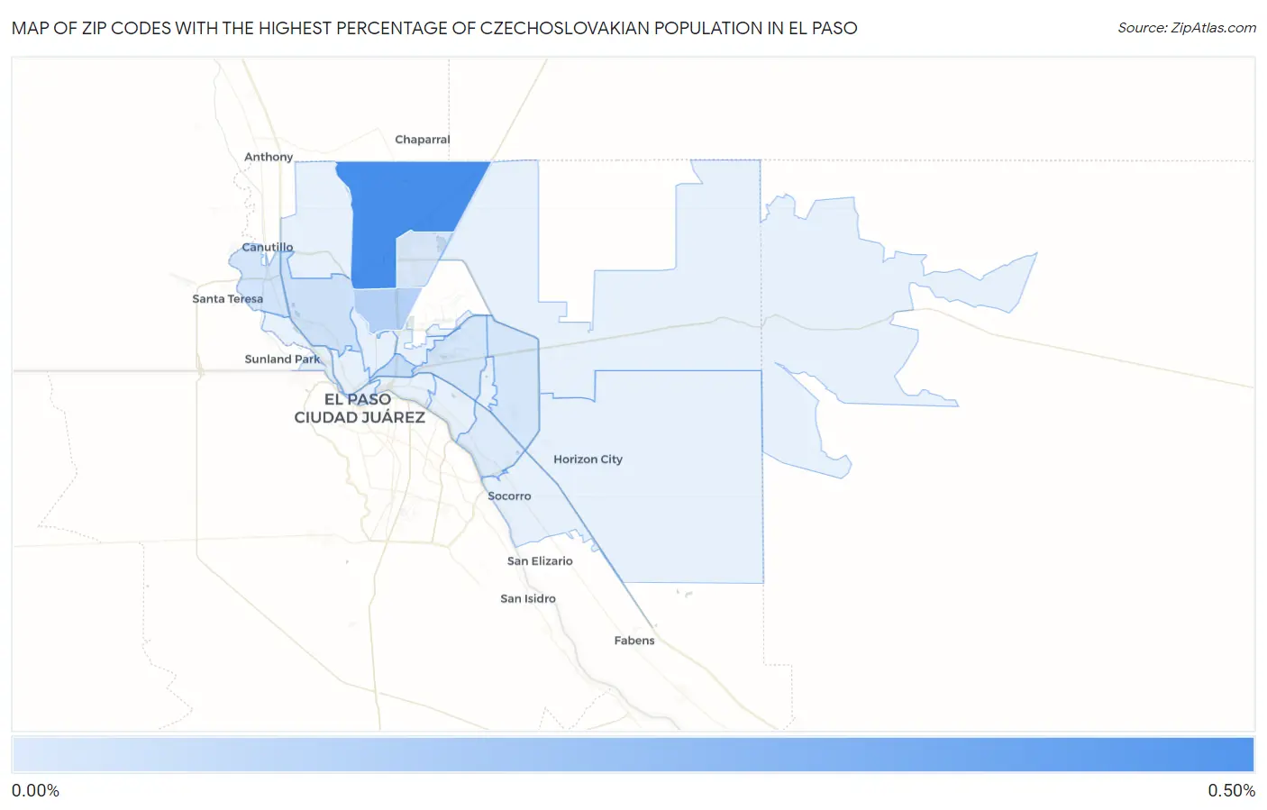 Zip Codes with the Highest Percentage of Czechoslovakian Population in El Paso Map