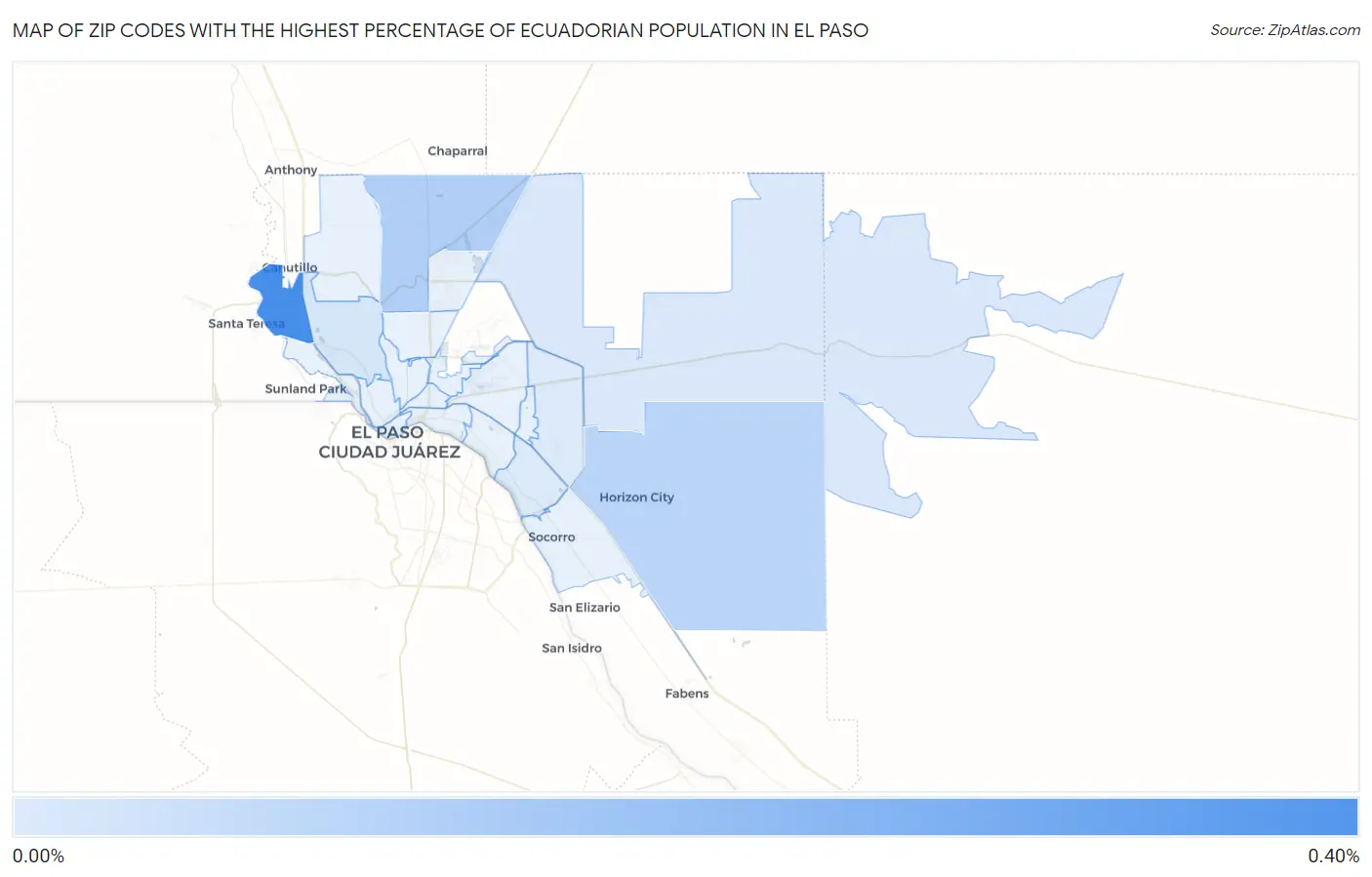 Zip Codes with the Highest Percentage of Ecuadorian Population in El Paso Map