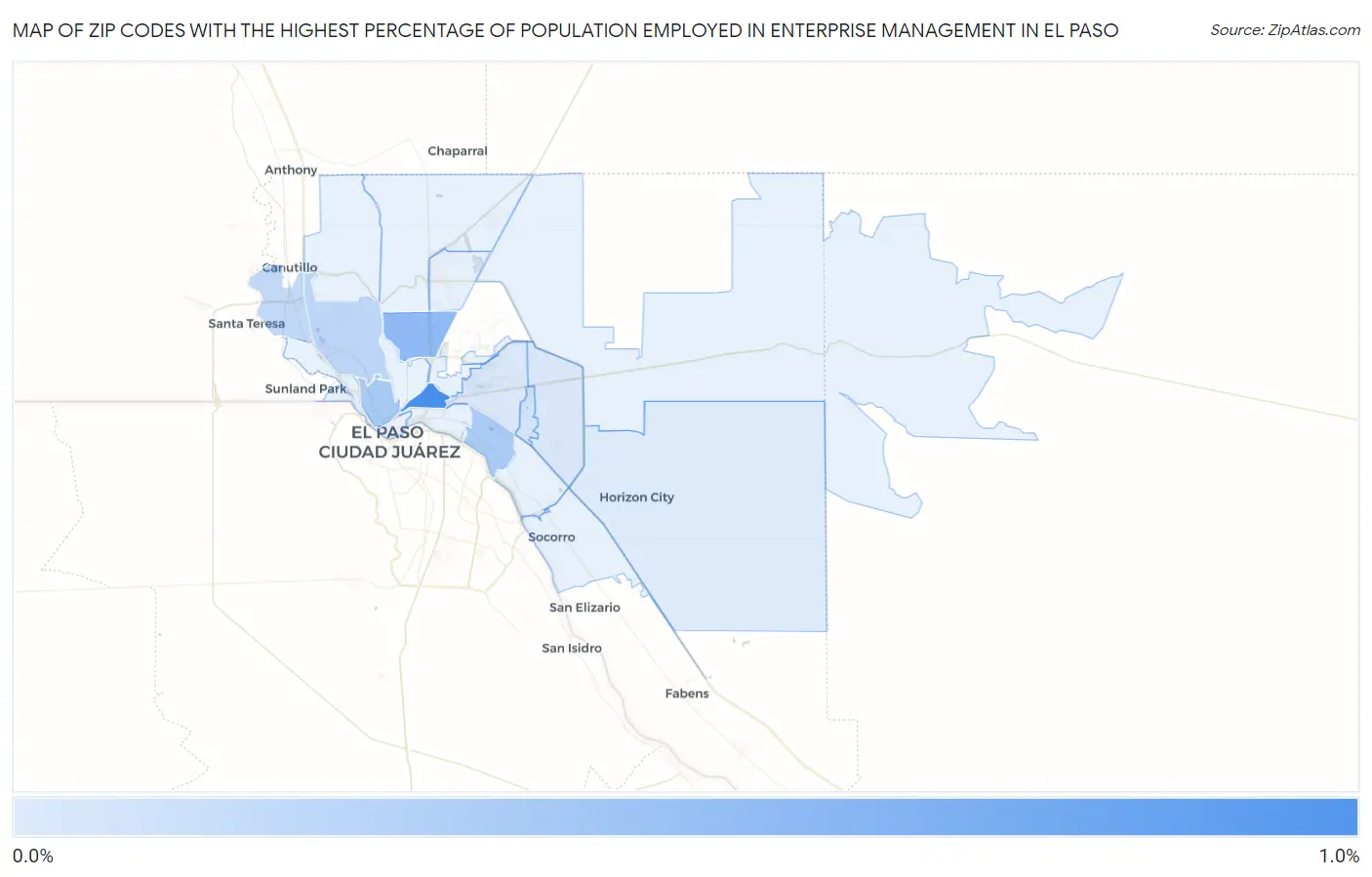 Zip Codes with the Highest Percentage of Population Employed in Enterprise Management in El Paso Map