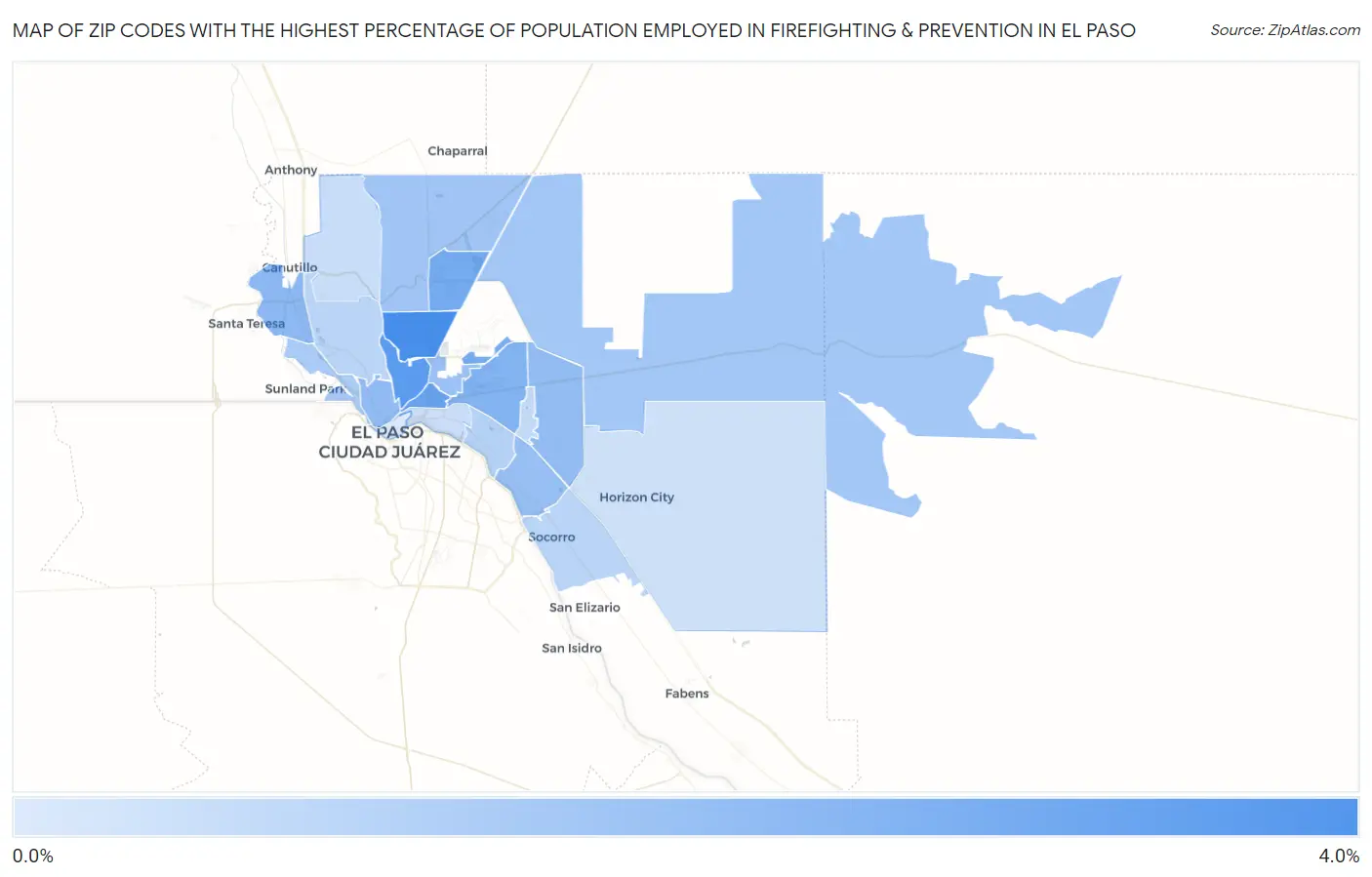 Zip Codes with the Highest Percentage of Population Employed in Firefighting & Prevention in El Paso Map