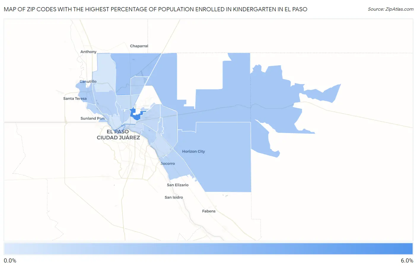 Zip Codes with the Highest Percentage of Population Enrolled in Kindergarten in El Paso Map