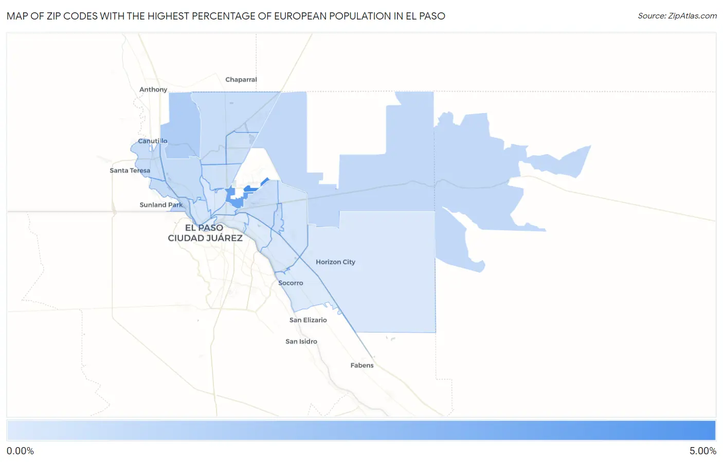 Zip Codes with the Highest Percentage of European Population in El Paso Map