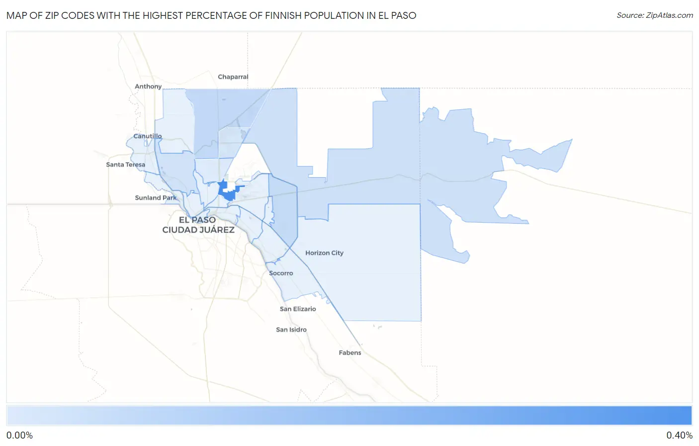 Zip Codes with the Highest Percentage of Finnish Population in El Paso Map
