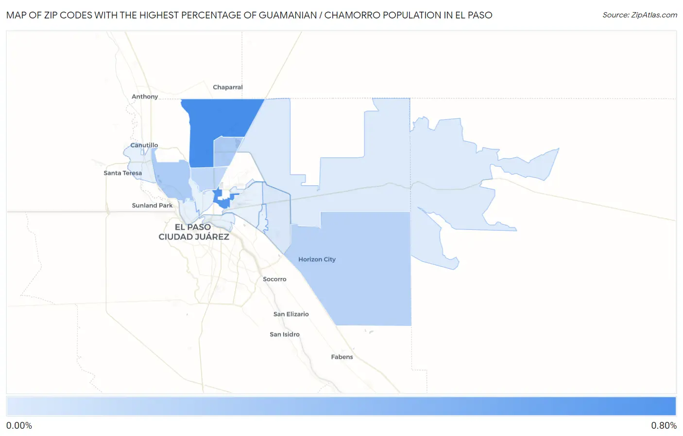 Zip Codes with the Highest Percentage of Guamanian / Chamorro Population in El Paso Map
