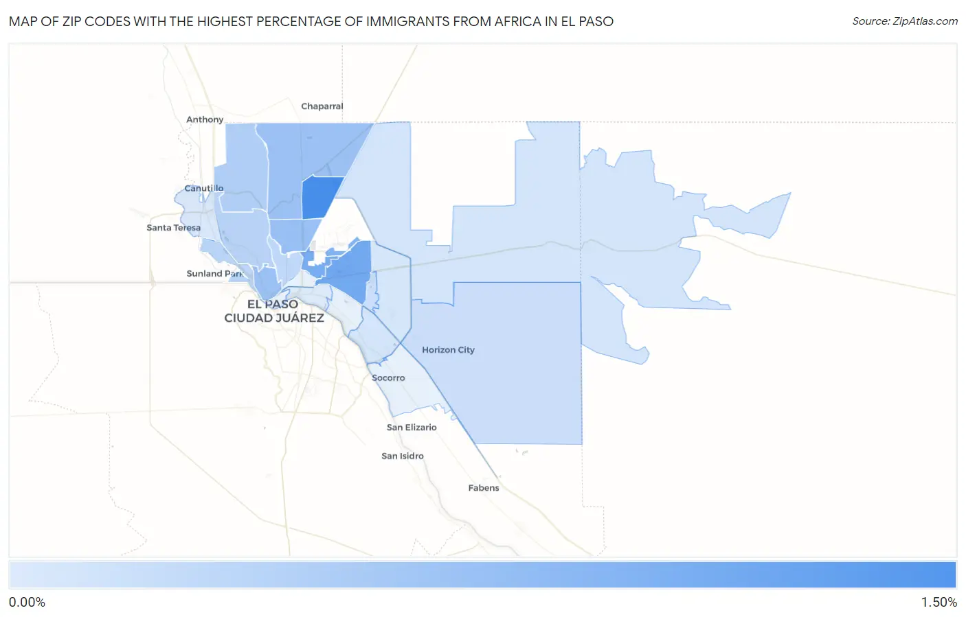 Zip Codes with the Highest Percentage of Immigrants from Africa in El Paso Map