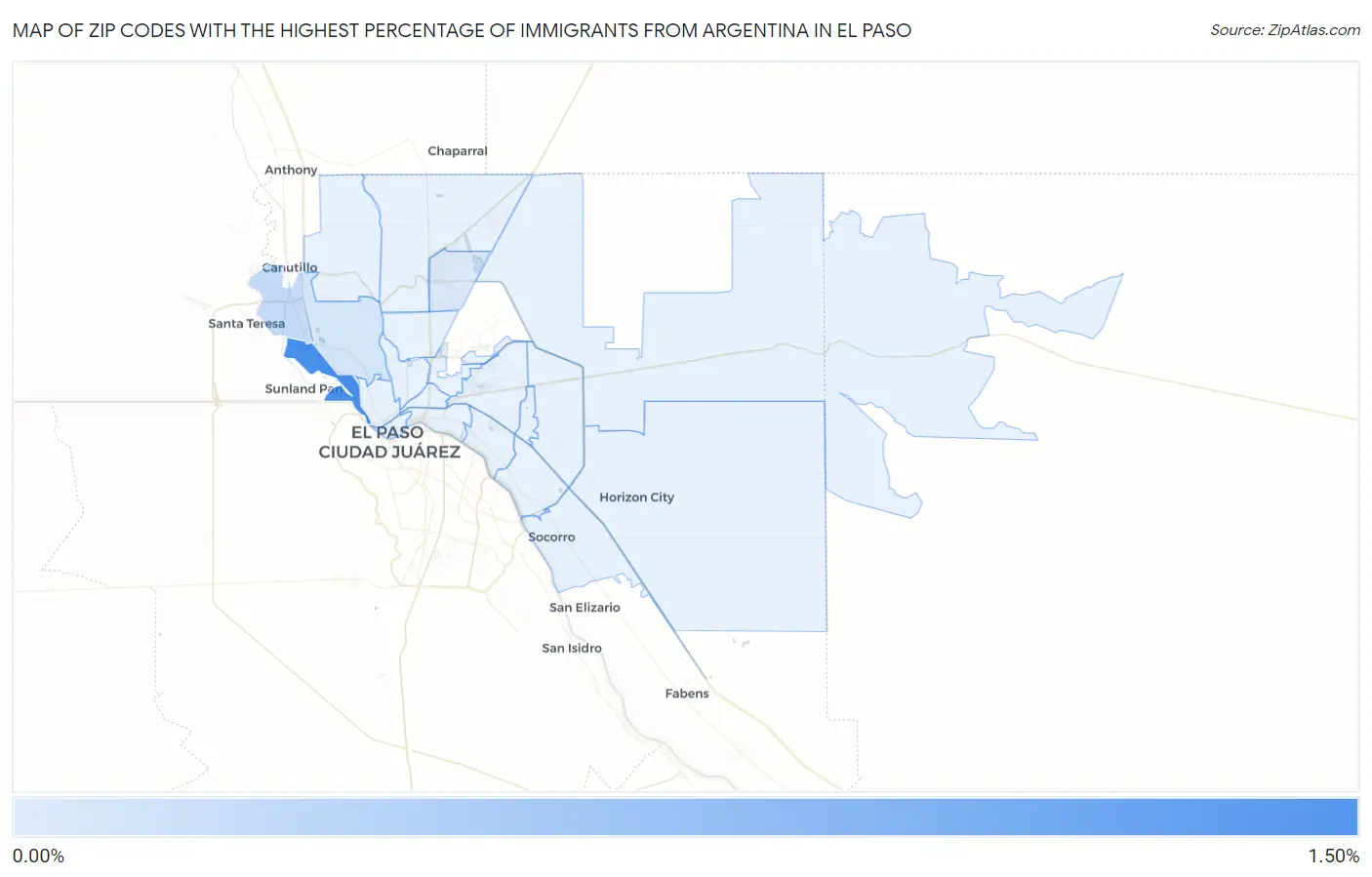Zip Codes with the Highest Percentage of Immigrants from Argentina in El Paso Map