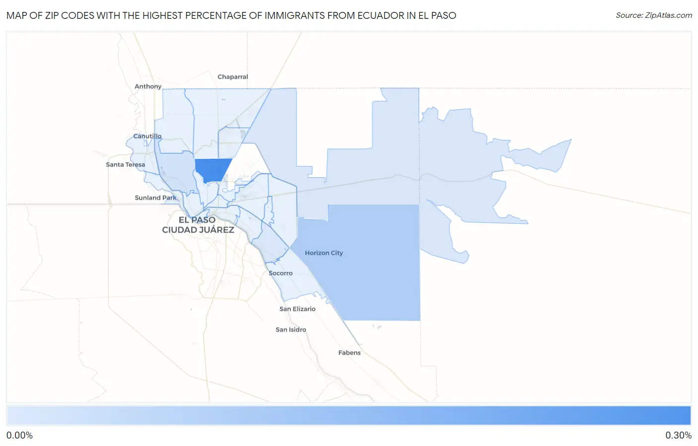 Zip Codes with the Highest Percentage of Immigrants from Ecuador in El Paso Map