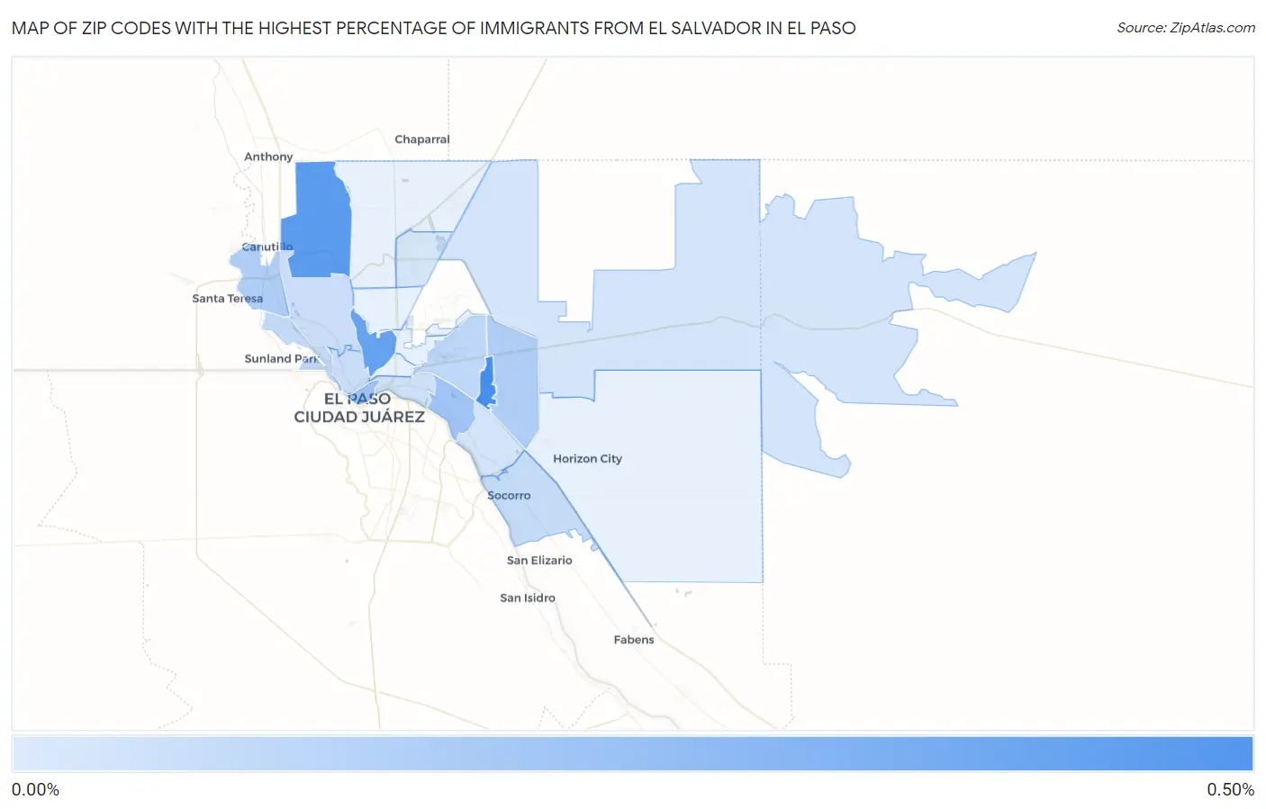 Zip Codes with the Highest Percentage of Immigrants from El Salvador in El Paso Map