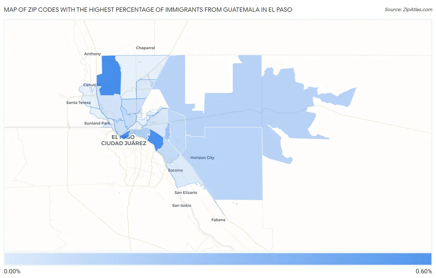 Zip Codes with the Highest Percentage of Immigrants from Guatemala in El Paso Map