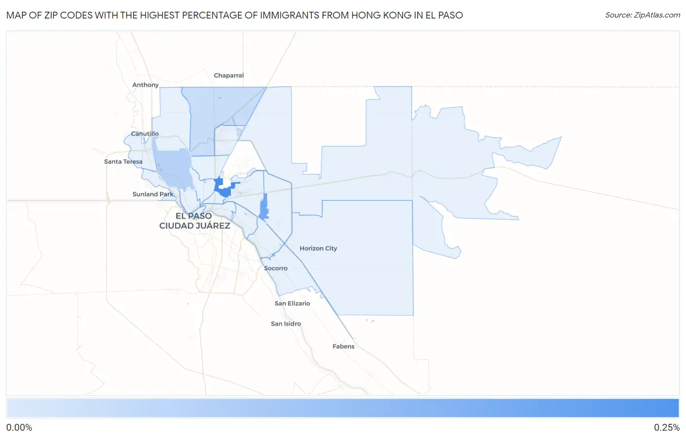 Zip Codes with the Highest Percentage of Immigrants from Hong Kong in El Paso Map