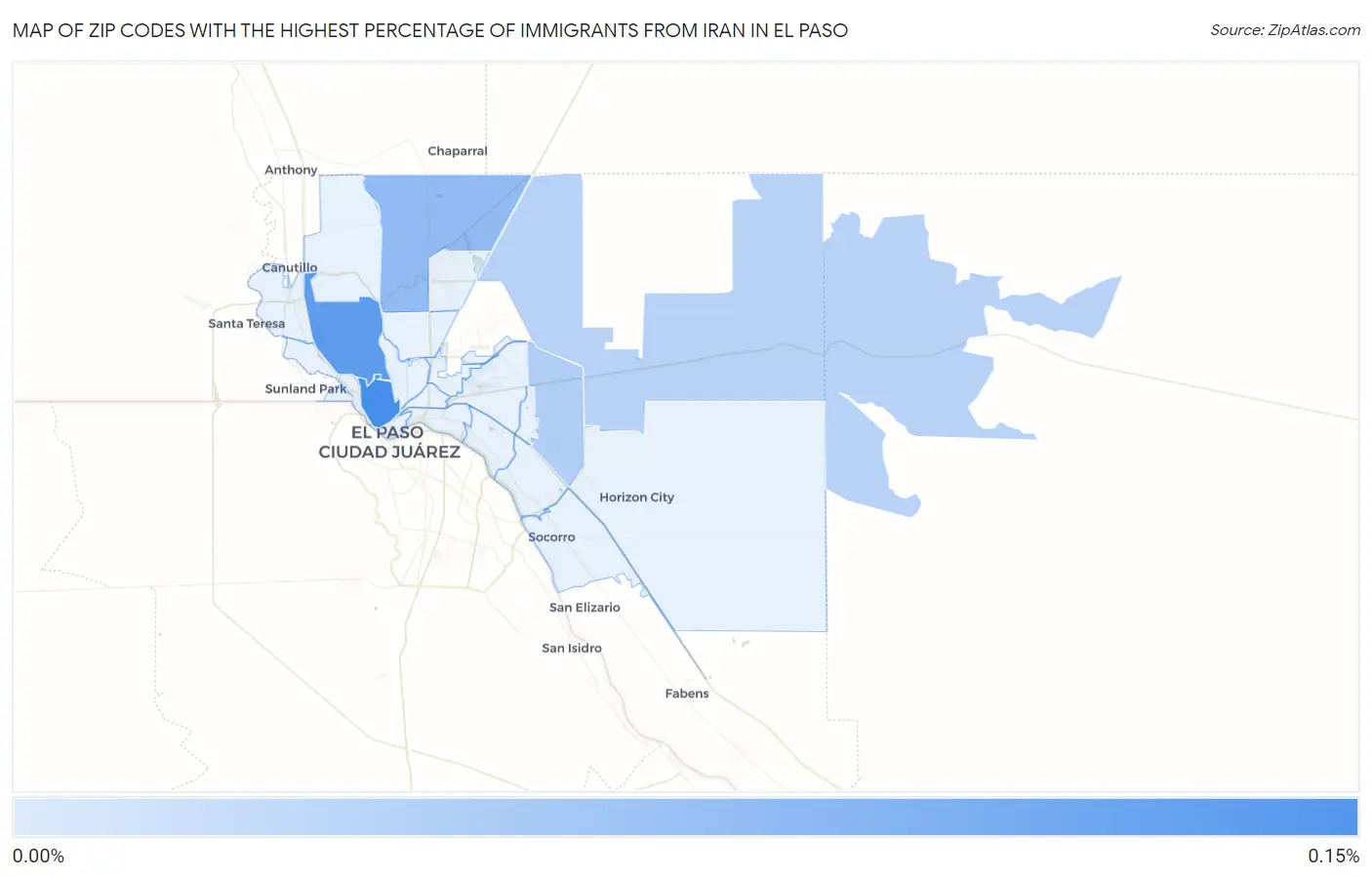 Zip Codes with the Highest Percentage of Immigrants from Iran in El Paso Map