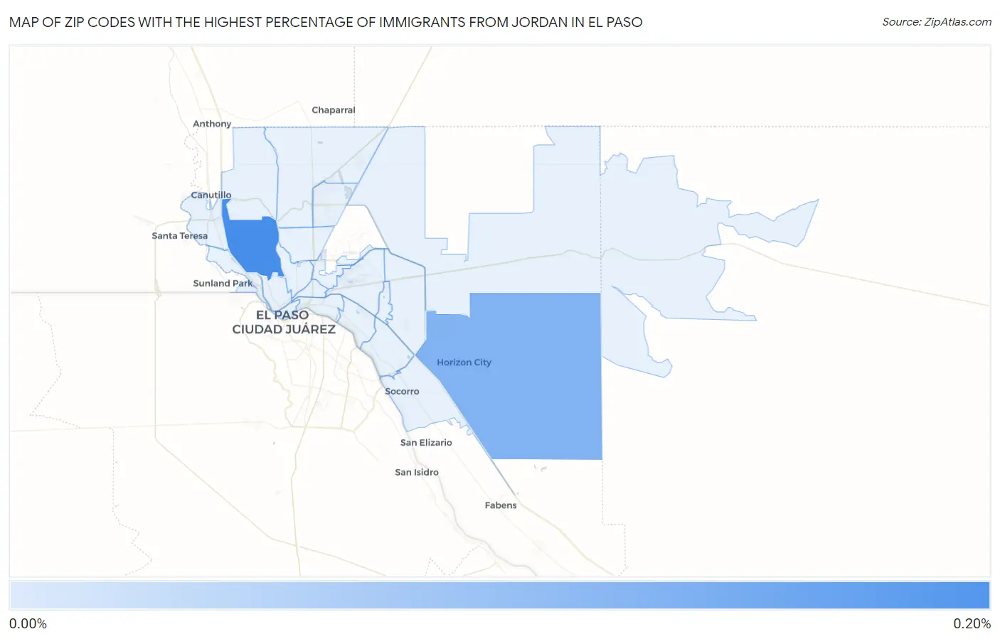 Zip Codes with the Highest Percentage of Immigrants from Jordan in El Paso Map