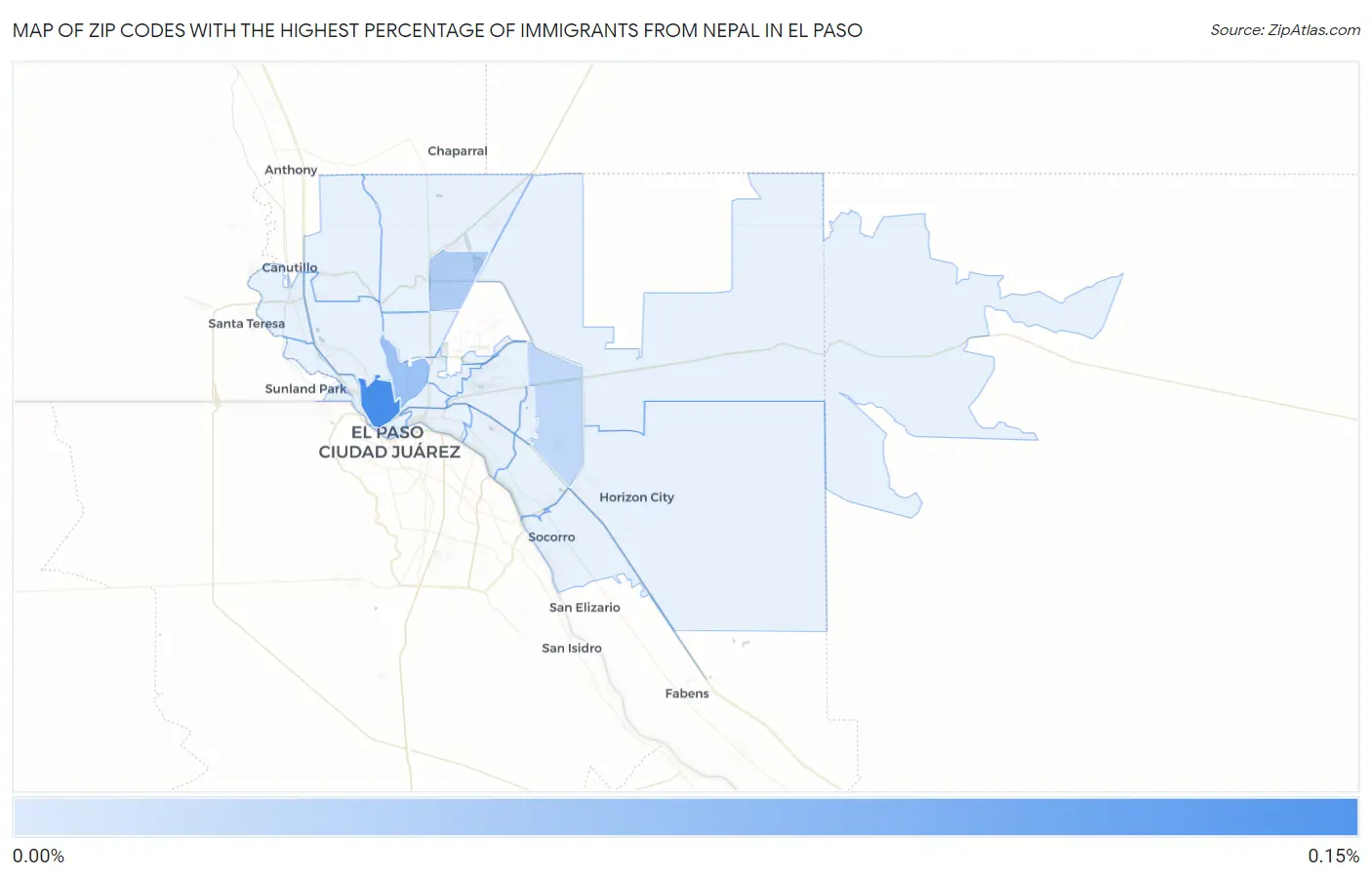 Zip Codes with the Highest Percentage of Immigrants from Nepal in El Paso Map