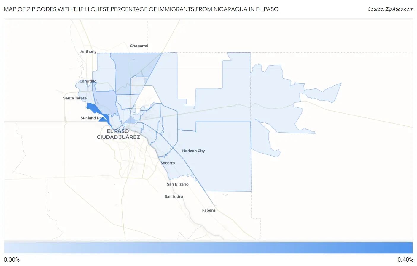 Zip Codes with the Highest Percentage of Immigrants from Nicaragua in El Paso Map