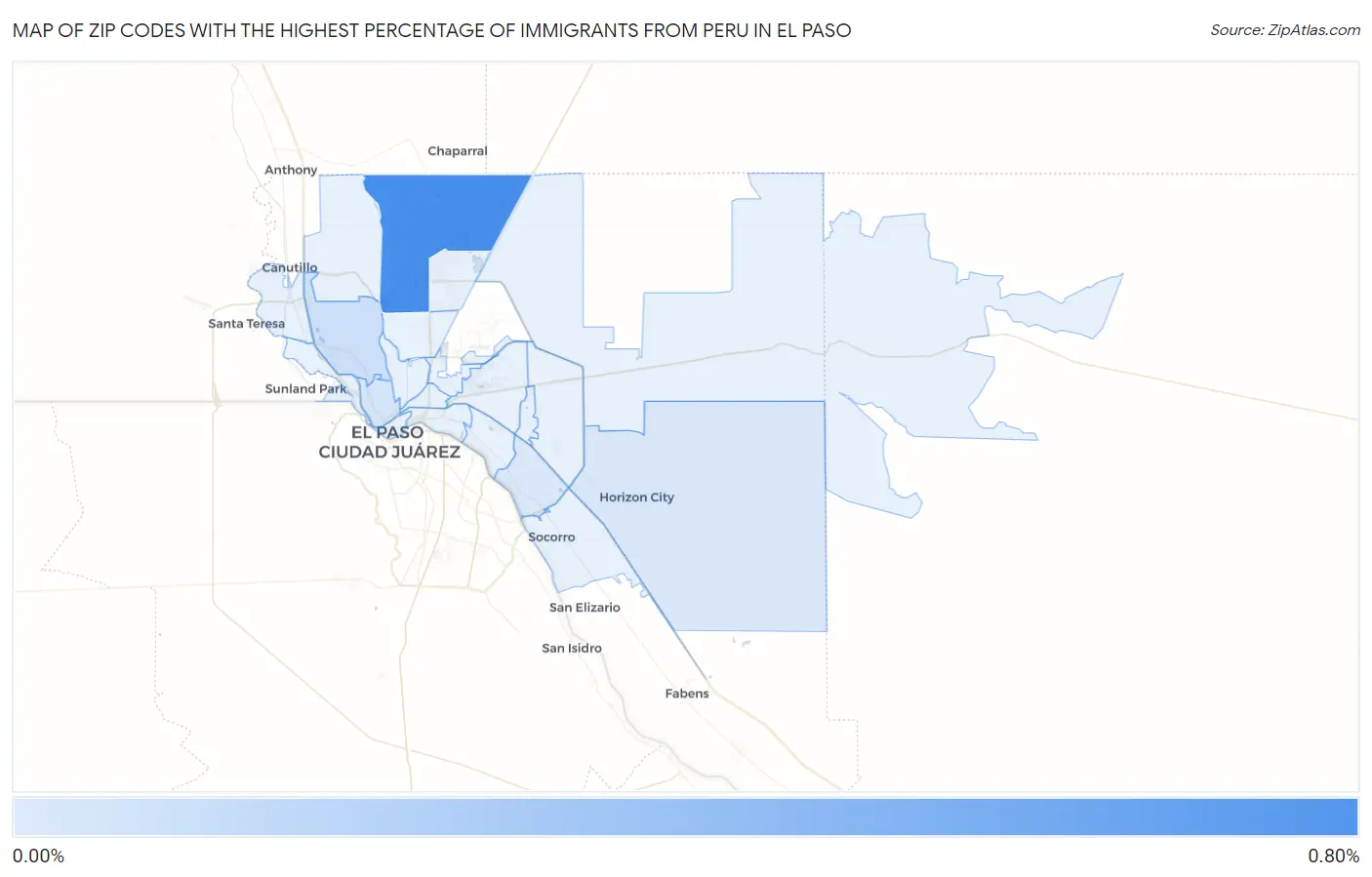Zip Codes with the Highest Percentage of Immigrants from Peru in El Paso Map