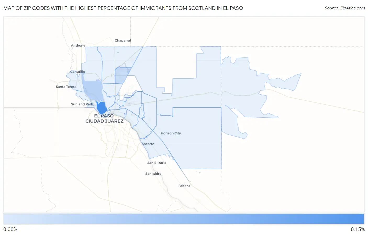 Zip Codes with the Highest Percentage of Immigrants from Scotland in El Paso Map