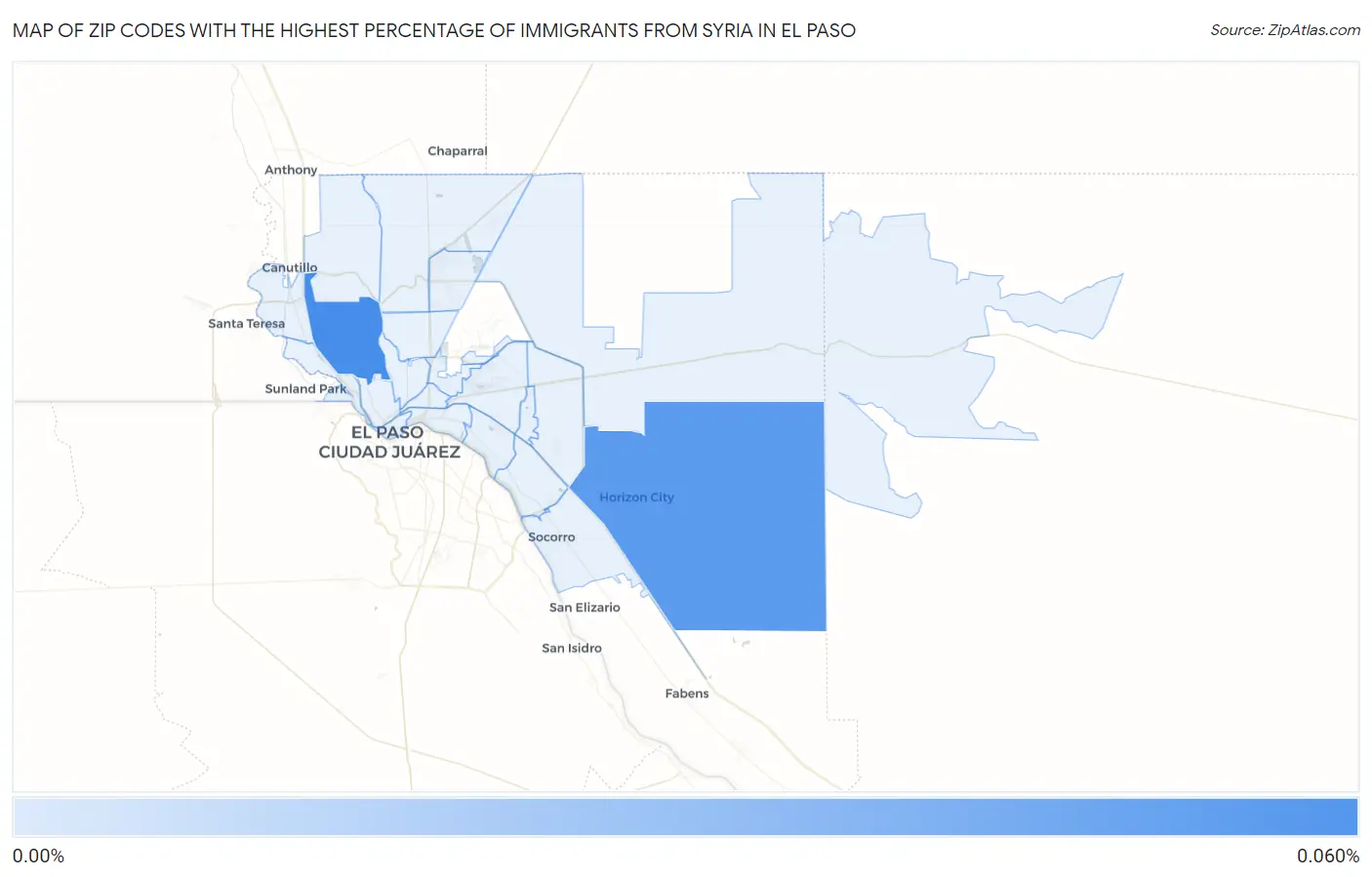 Zip Codes with the Highest Percentage of Immigrants from Syria in El Paso Map