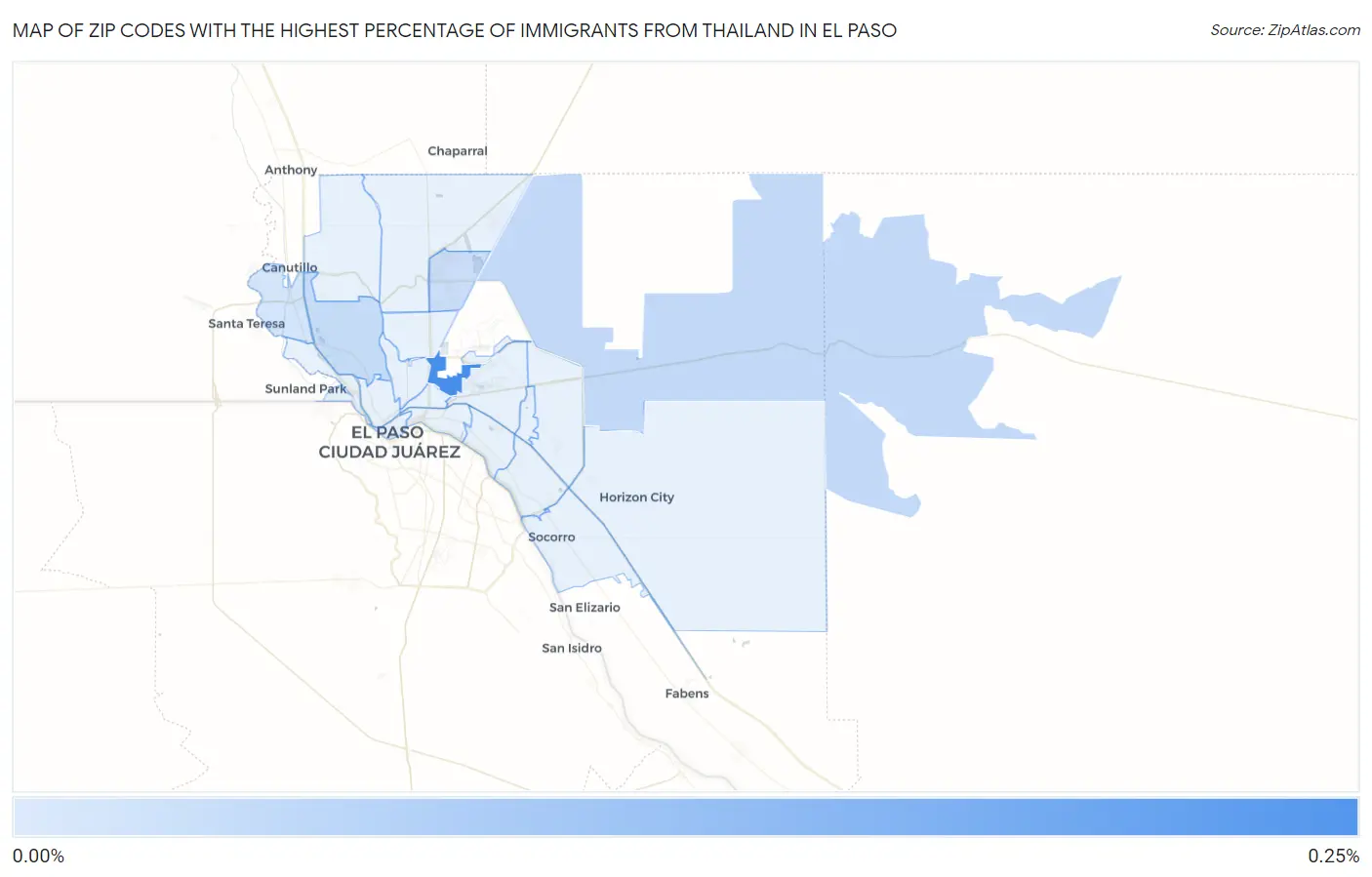 Zip Codes with the Highest Percentage of Immigrants from Thailand in El Paso Map