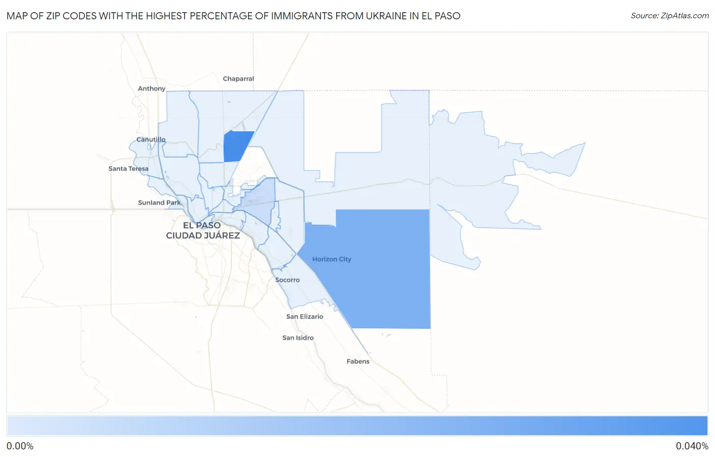 Zip Codes with the Highest Percentage of Immigrants from Ukraine in El Paso Map