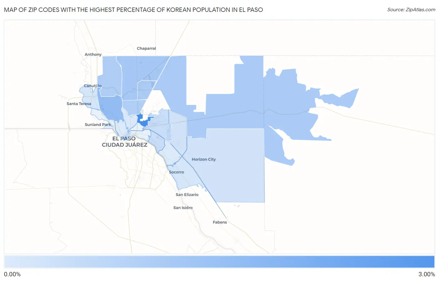 Zip Codes with the Highest Percentage of Korean Population in El Paso Map