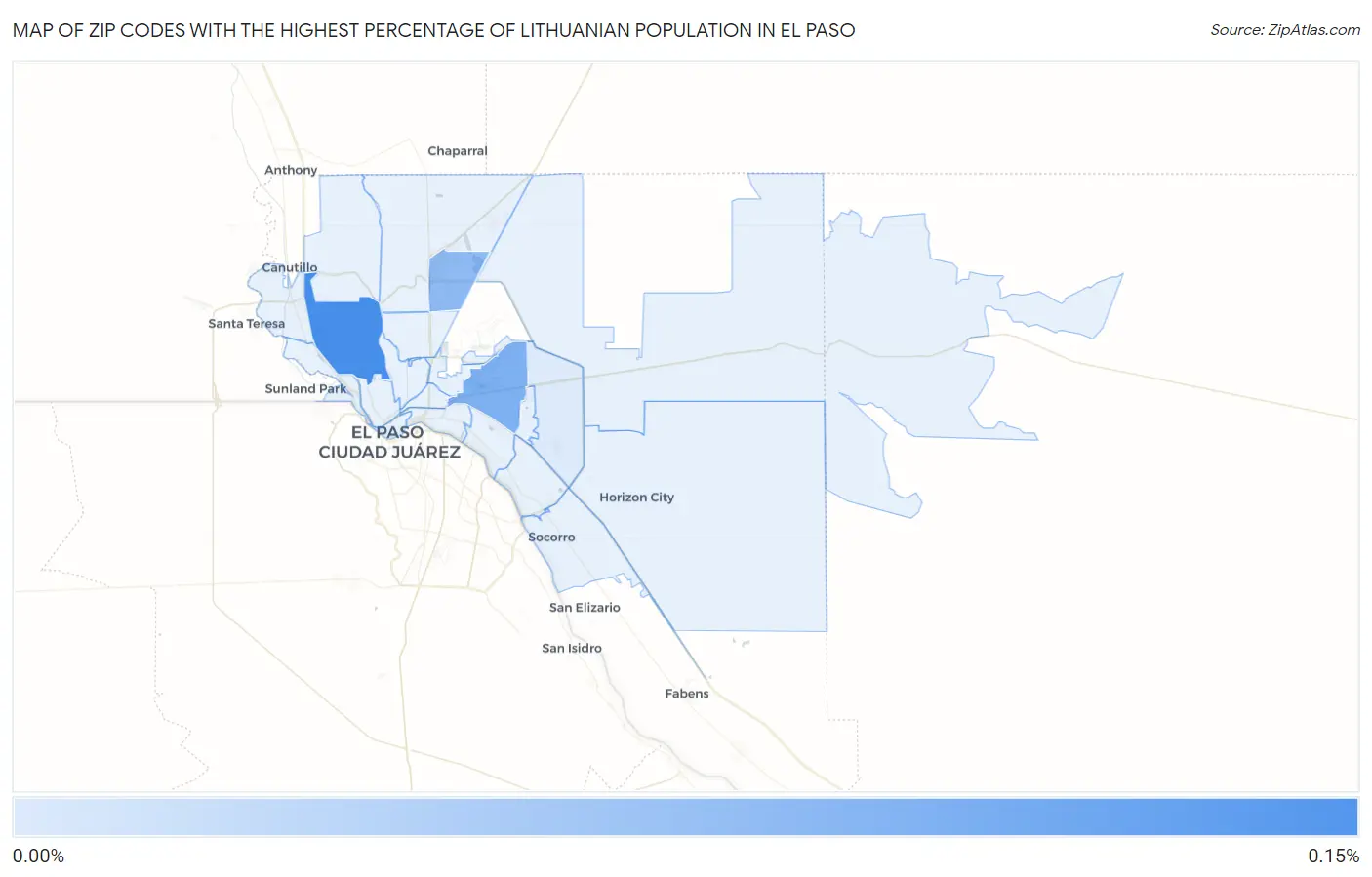 Zip Codes with the Highest Percentage of Lithuanian Population in El Paso Map