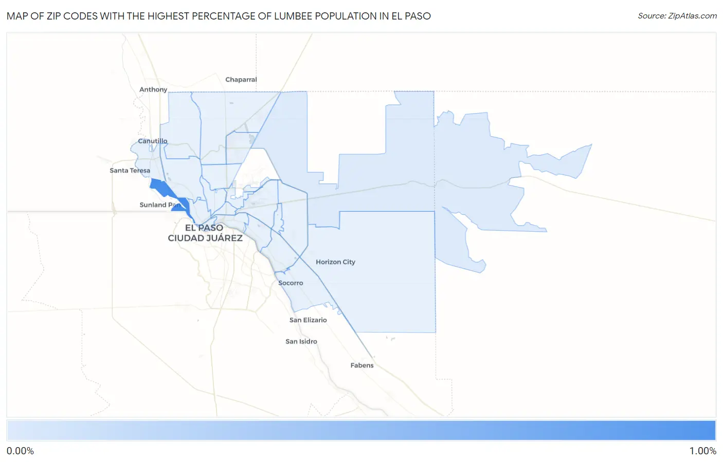 Zip Codes with the Highest Percentage of Lumbee Population in El Paso Map