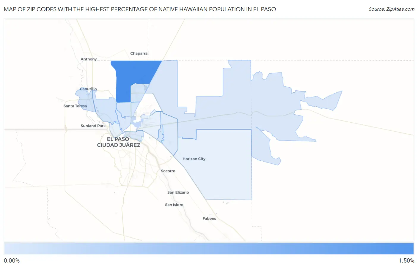 Zip Codes with the Highest Percentage of Native Hawaiian Population in El Paso Map