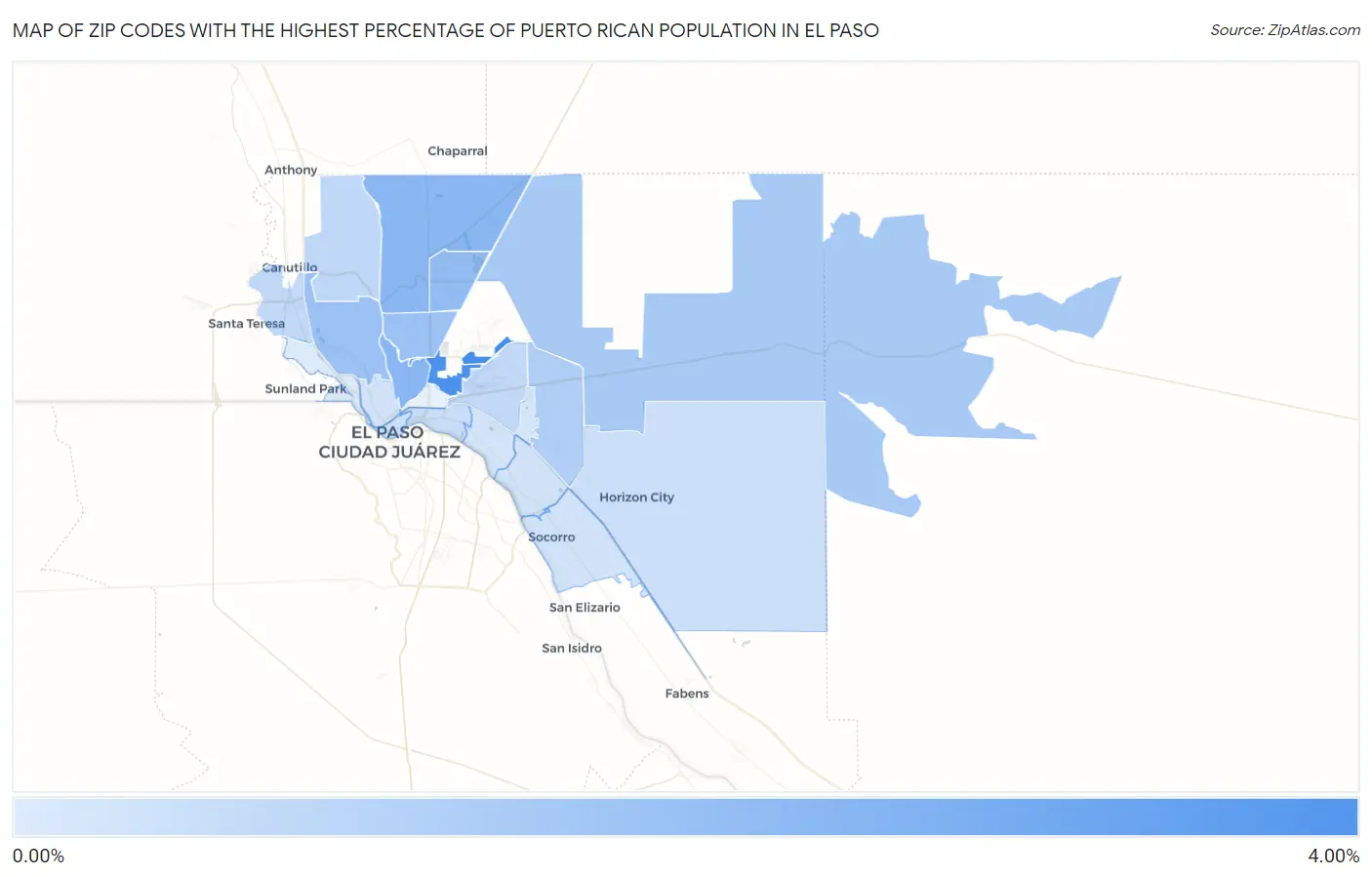 Zip Codes with the Highest Percentage of Puerto Rican Population in El Paso Map