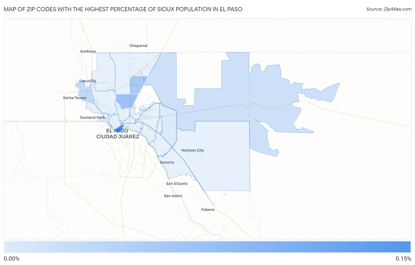 Zip Codes with the Highest Percentage of Sioux Population in El Paso Map
