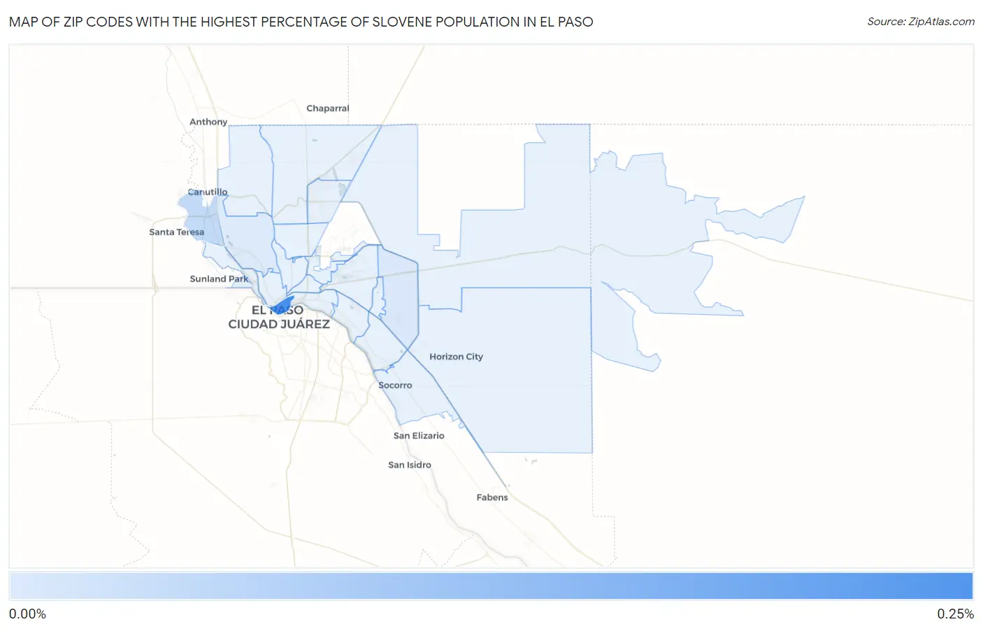 Zip Codes with the Highest Percentage of Slovene Population in El Paso Map