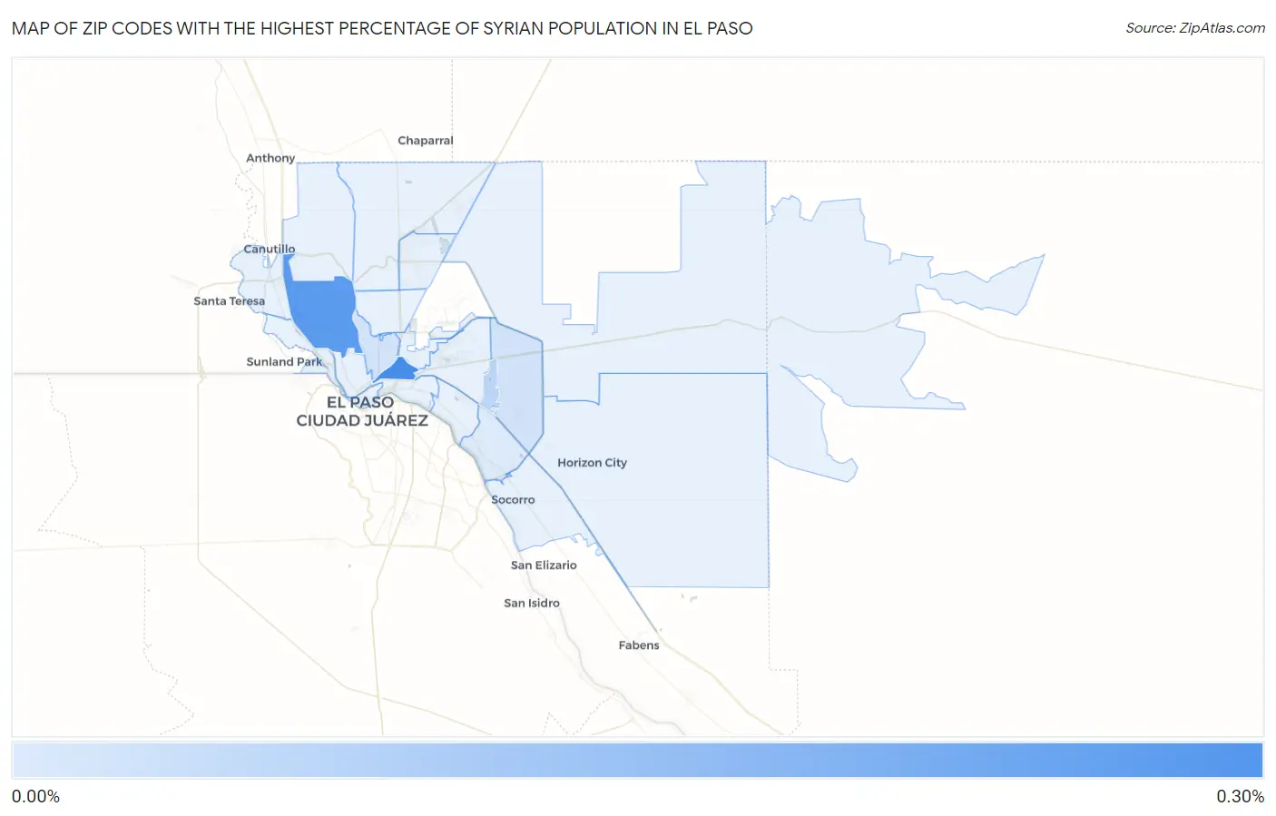 Zip Codes with the Highest Percentage of Syrian Population in El Paso Map