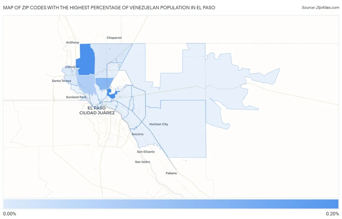 Zip Codes with the Highest Percentage of Venezuelan Population in El Paso Map