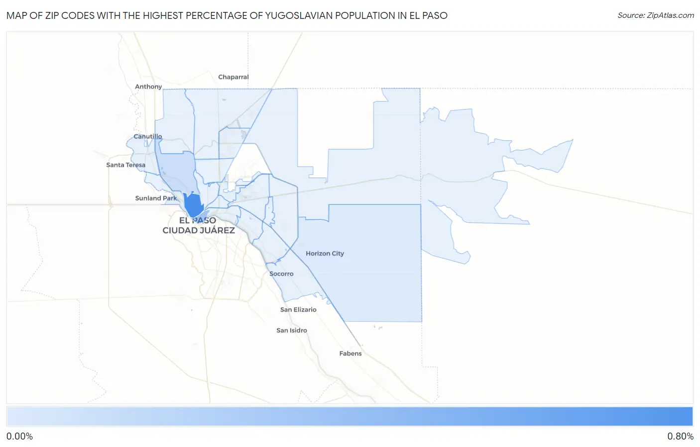 Zip Codes with the Highest Percentage of Yugoslavian Population in El Paso Map