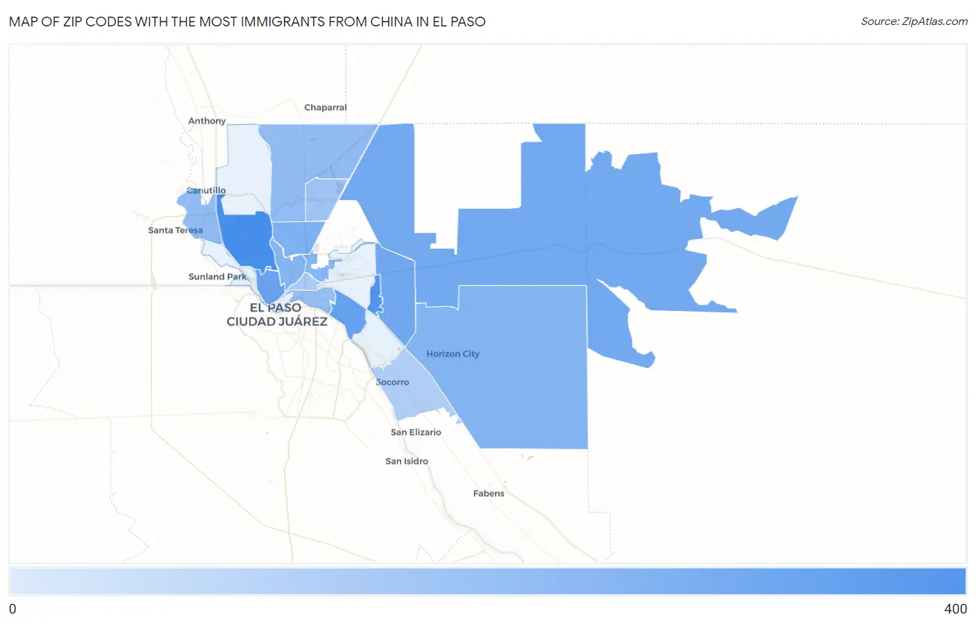 Zip Codes with the Most Immigrants from China in El Paso Map