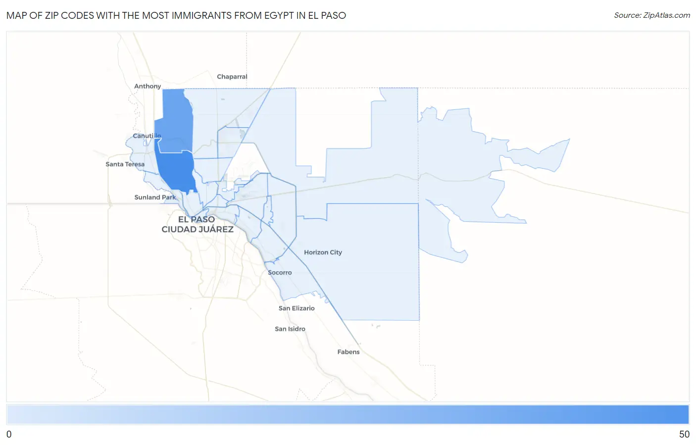 Zip Codes with the Most Immigrants from Egypt in El Paso Map