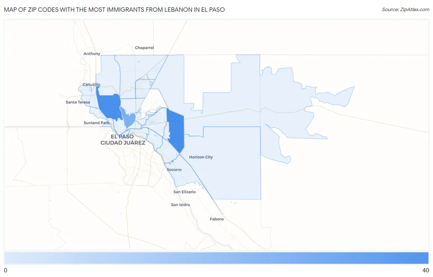 Zip Codes with the Most Immigrants from Lebanon in El Paso Map