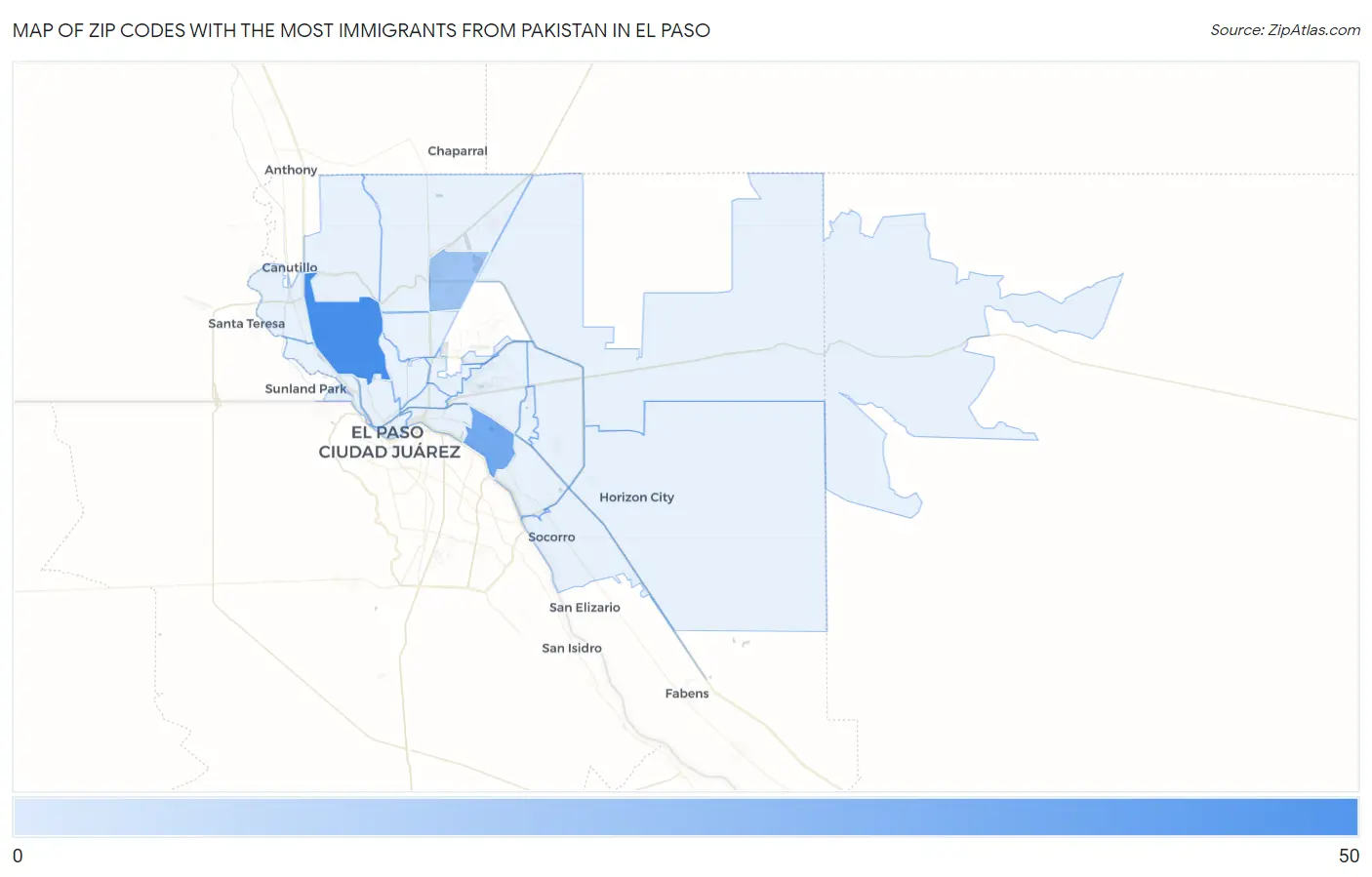 Zip Codes with the Most Immigrants from Pakistan in El Paso Map