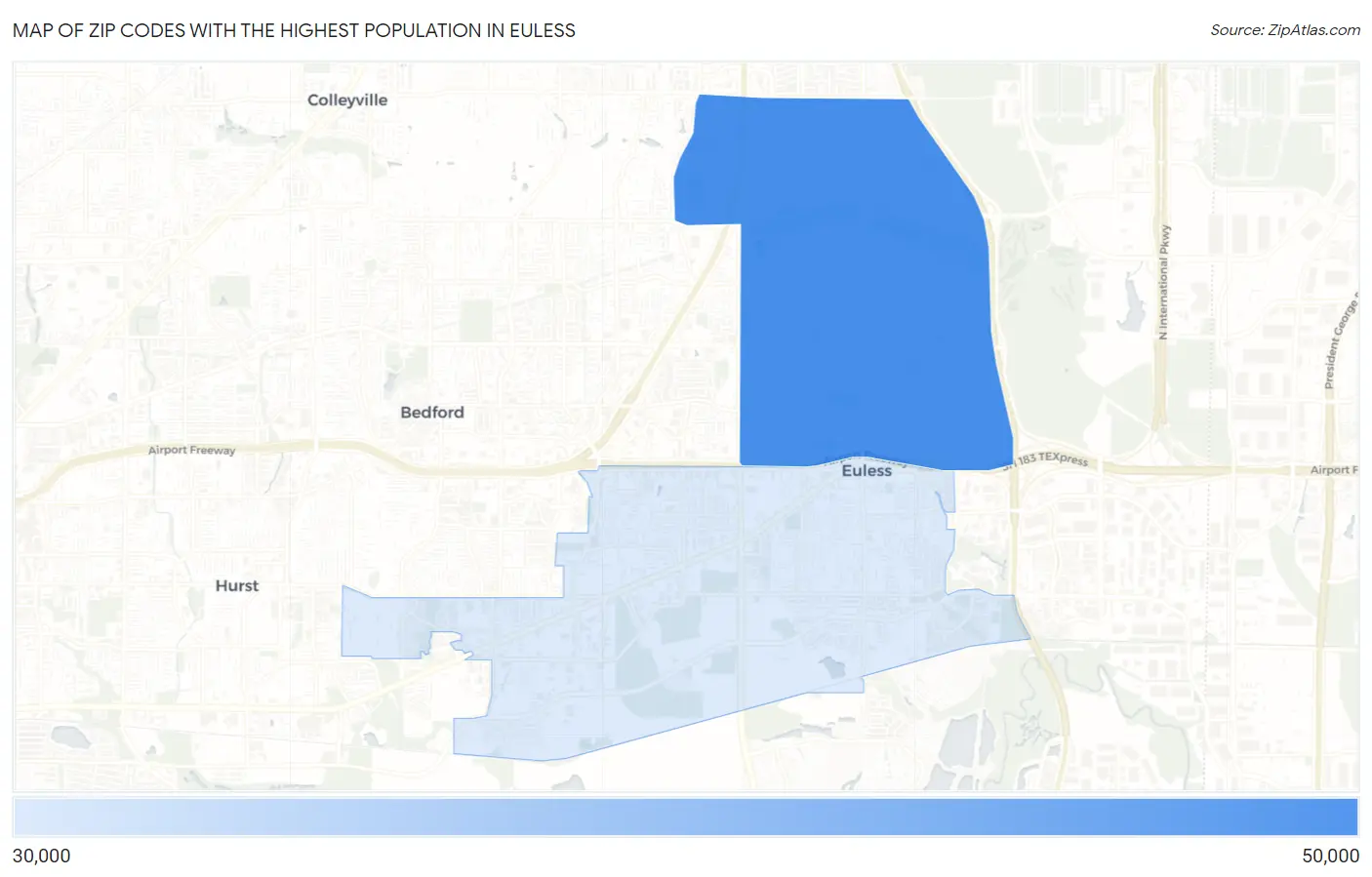 Zip Codes with the Highest Population in Euless Map