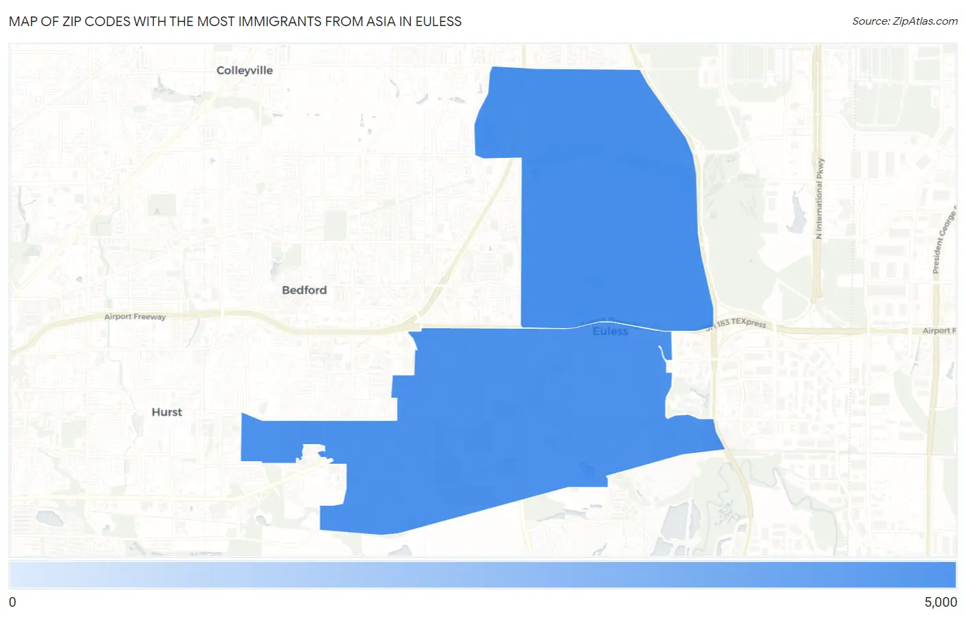 Zip Codes with the Most Immigrants from Asia in Euless Map