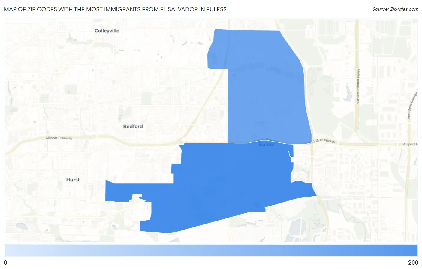 Zip Codes with the Most Immigrants from El Salvador in Euless Map