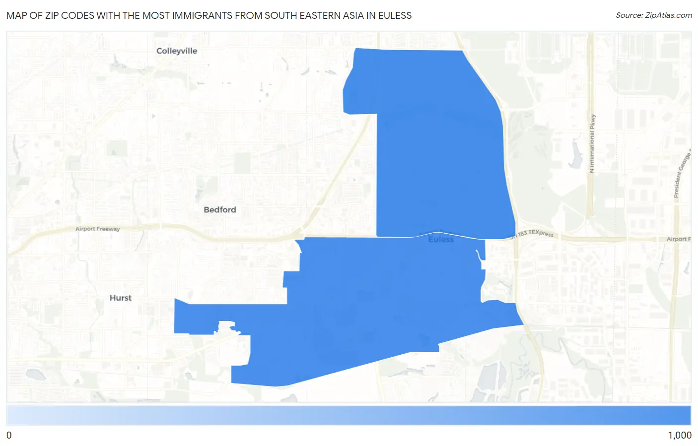Zip Codes with the Most Immigrants from South Eastern Asia in Euless Map