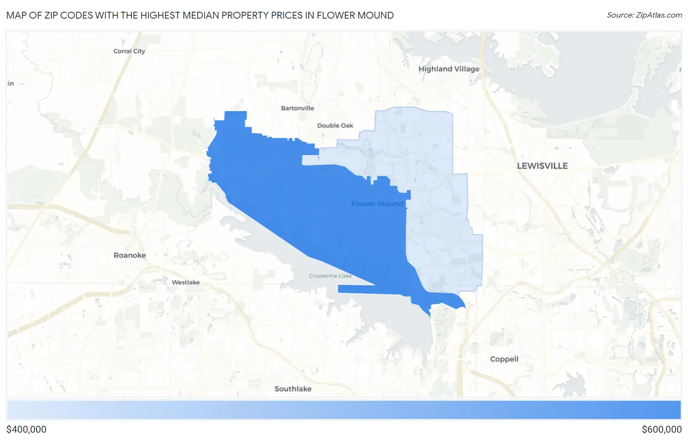 Zip Codes with the Highest Median Property Prices in Flower Mound Map